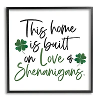 Stupell Industries Love & Shenanigans Lucky Green Clover Calligraphy Quote Framed Giclee Art