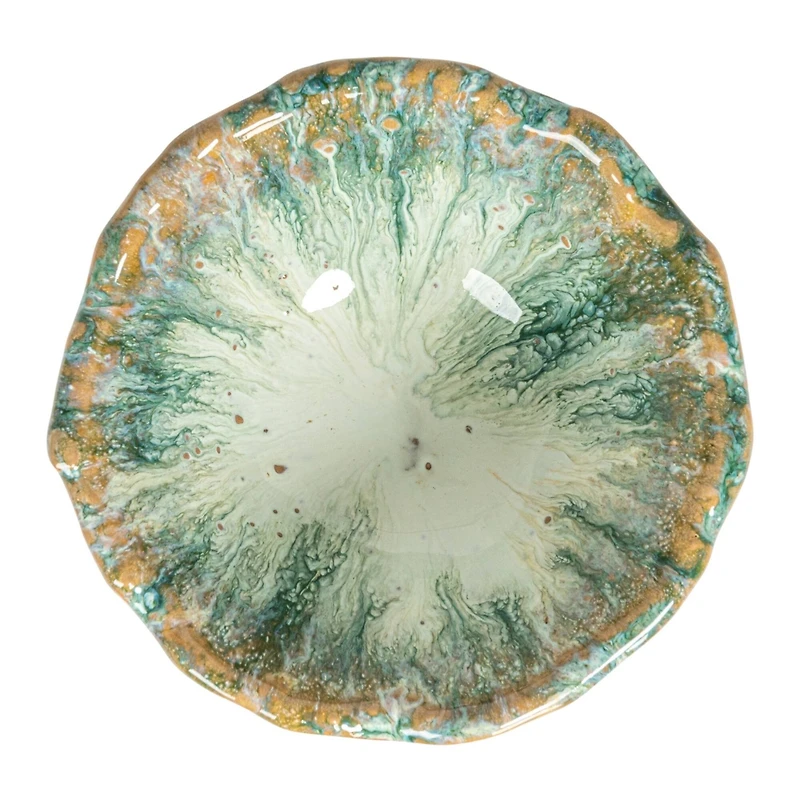 Hello Honey® 4.25" Green & Brown Stoneware Footed Bowl with Speckled Glaze