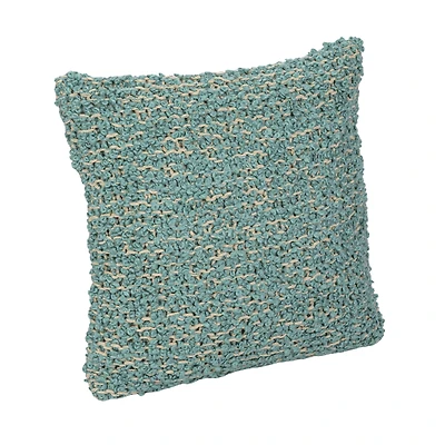 Hello Honey® 20" Blue Woven Cotton Blend Bouclé Pillow