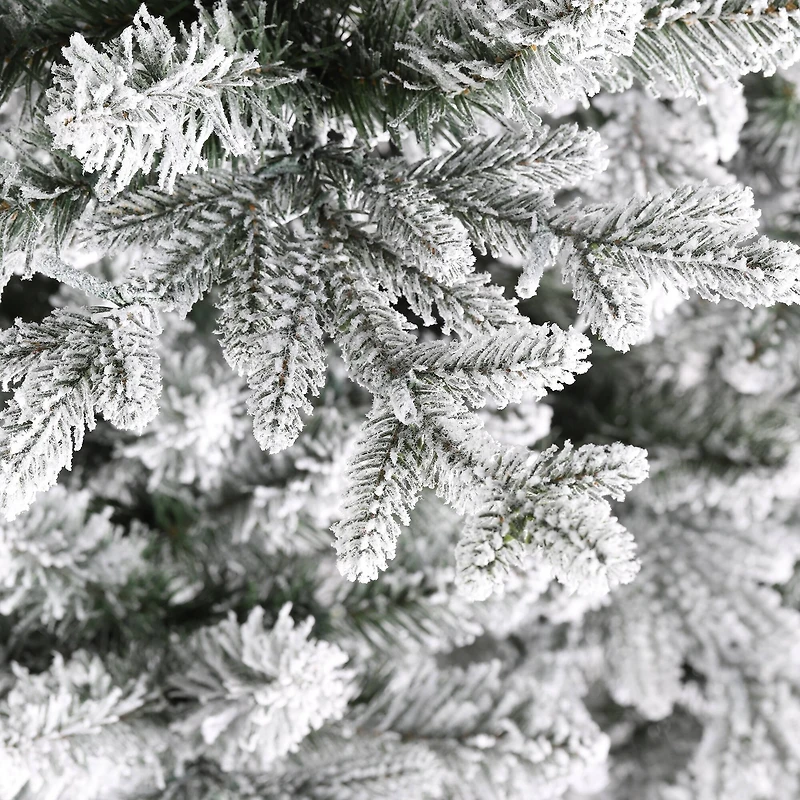 Glitzhome® 7.5ft Pre-Lit Flocked Upward Slim Fir Artificial Christmas Tree, Warm White LED Lights