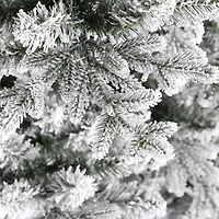 Glitzhome® 7.5ft Pre-Lit Flocked Upward Slim Fir Artificial Christmas Tree, Warm White LED Lights