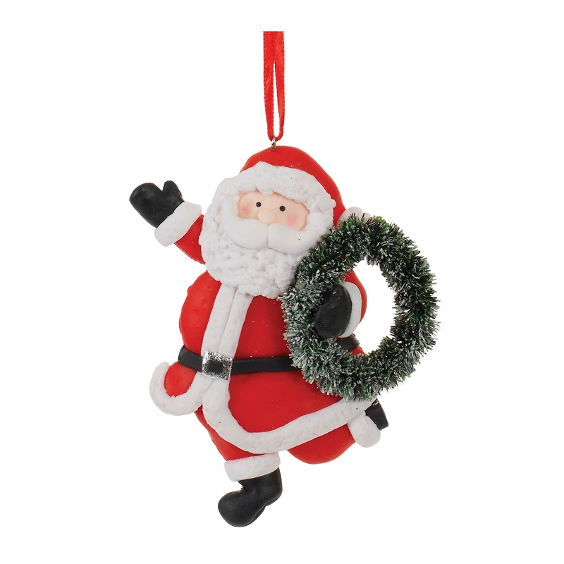 Santa with Pine Accent Clay Dough Ornaments Set