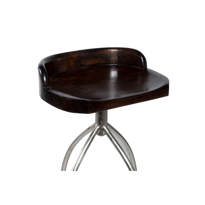 Brown Iron and Wood Contemporary Bar Stool, 33" x 16" x 12"