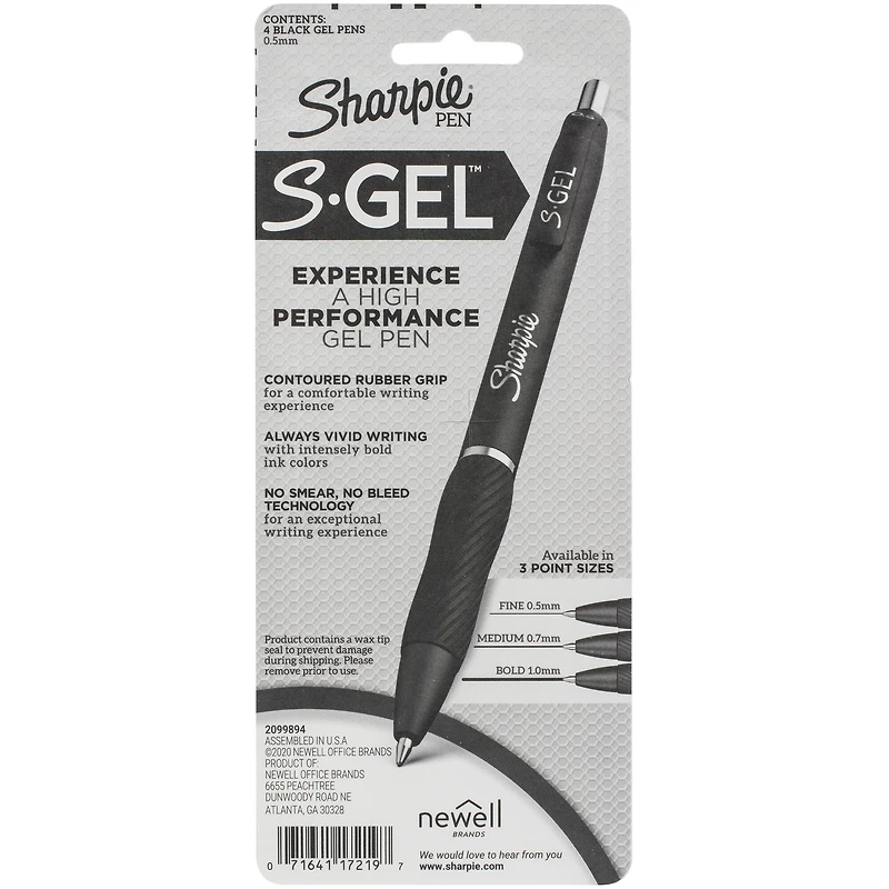 Sharpie® S-Gel™ Fine Point Black Pens, 4ct.