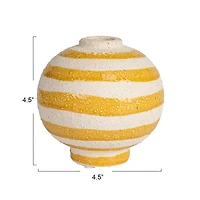 Hello Honey® 4.5" Yellow & White Striped Stoneware Vase with Sphere Shape & Footed Base