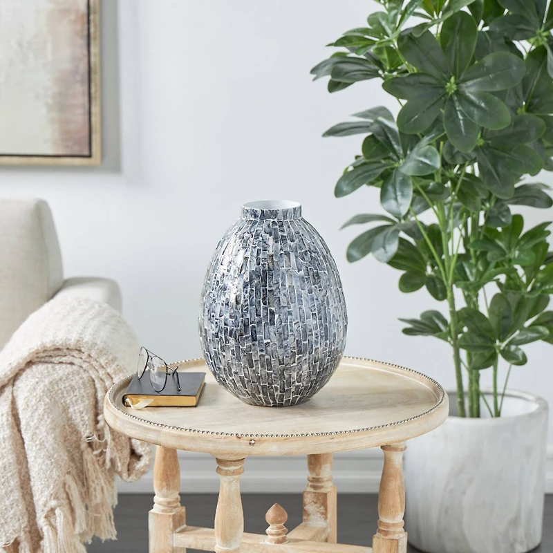 12" Gray Mother of Pearl Handmade Mosaic Inspired Vase