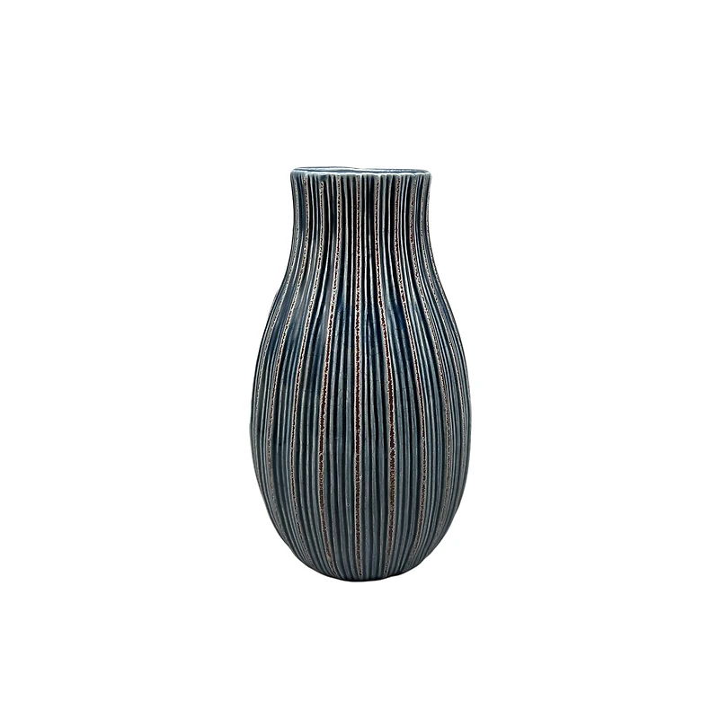 9" Navy Ribbed Ceramic Vase by Ashland®