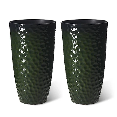 Glitzhome® 23.75" Eco-Friendly Honeycomb Textured Green Tall Plastic Planters, 2ct.