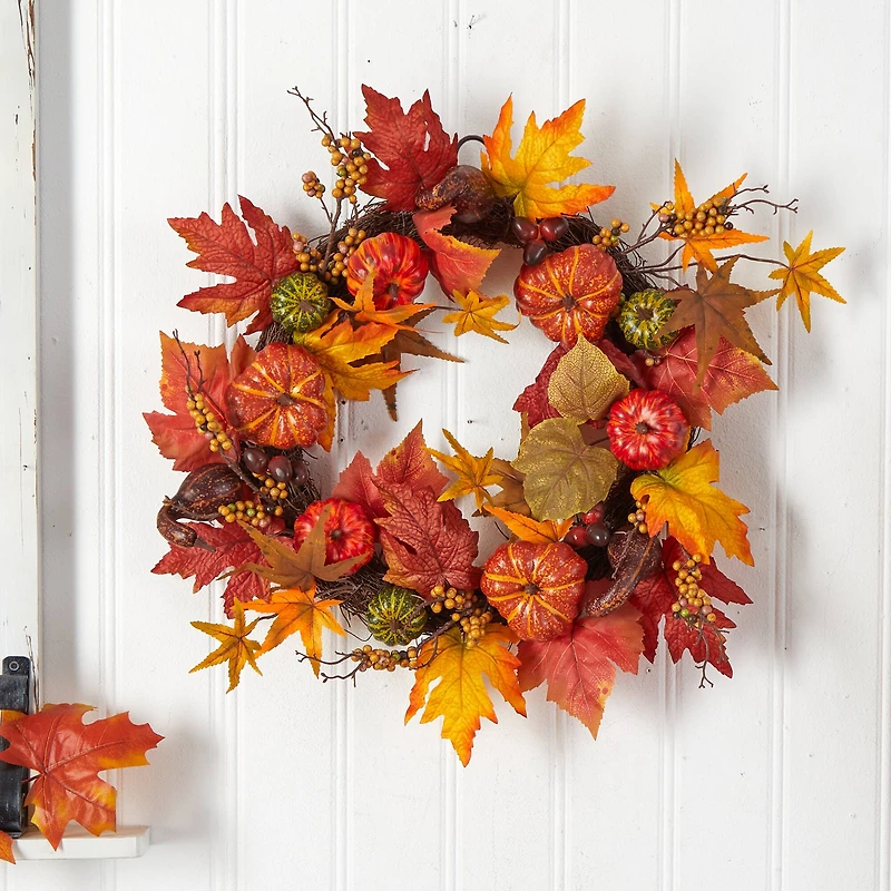 24" Pumpkin & Berries Artificial Fall Wreath