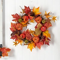 24" Pumpkin & Berries Artificial Fall Wreath