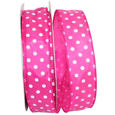 JAM Paper 1.5" x 50yd. Polka Dot Wired Satin Ribbon