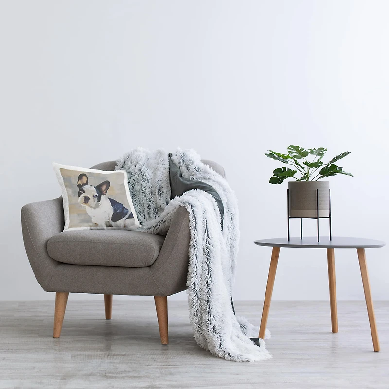 Stupell Industries French Bulldog Dog Grey Beige Neutral Patchwork Throw Pillow 18" x 18"