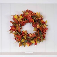 24" Pre-Lit Fall Harvest Leaf Holiday Wreath