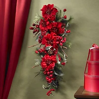 30" Red Poinsettia & Berry Teardrop