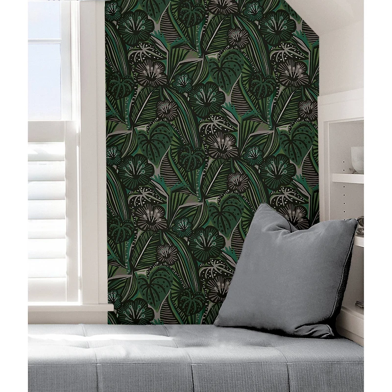 NuWallpaper Greens Lotusland Peel & Stick Wallpaper