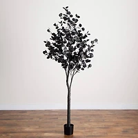 7ft. Pre-Lit Artificial Halloween Black Eucalyptus Tree with 420 Orange & Purple LED Lights