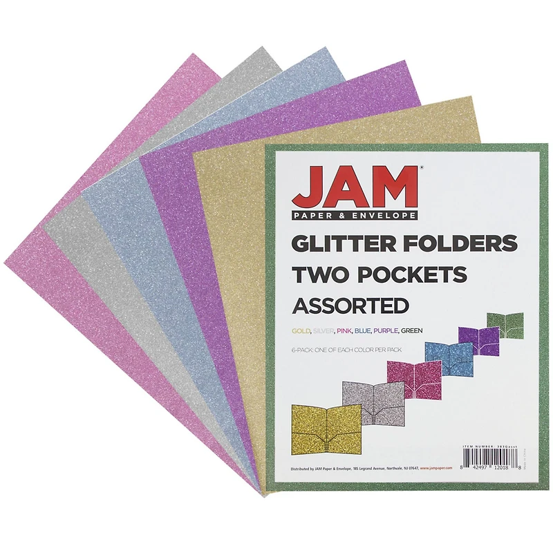 JAM Paper 2-Pocket Plastic Glitter Folders, 6ct.
