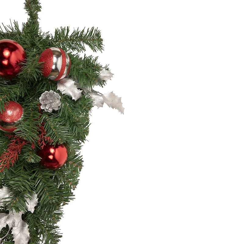 24" Unlit Red & Silver Holly Ball & Pine Cone Teardrop Swag