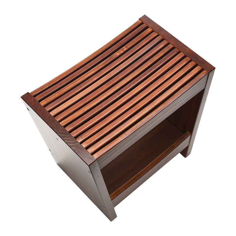 Hello Honey® 18" Modern Slatted Solid Wood Stool With Storage Shelf
