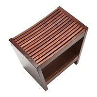Hello Honey® 18" Modern Slatted Solid Wood Stool With Storage Shelf
