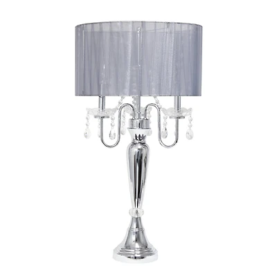 Elegant Designs™ 31" Gray Sheer Shade Table Lamp with Hanging Crystals