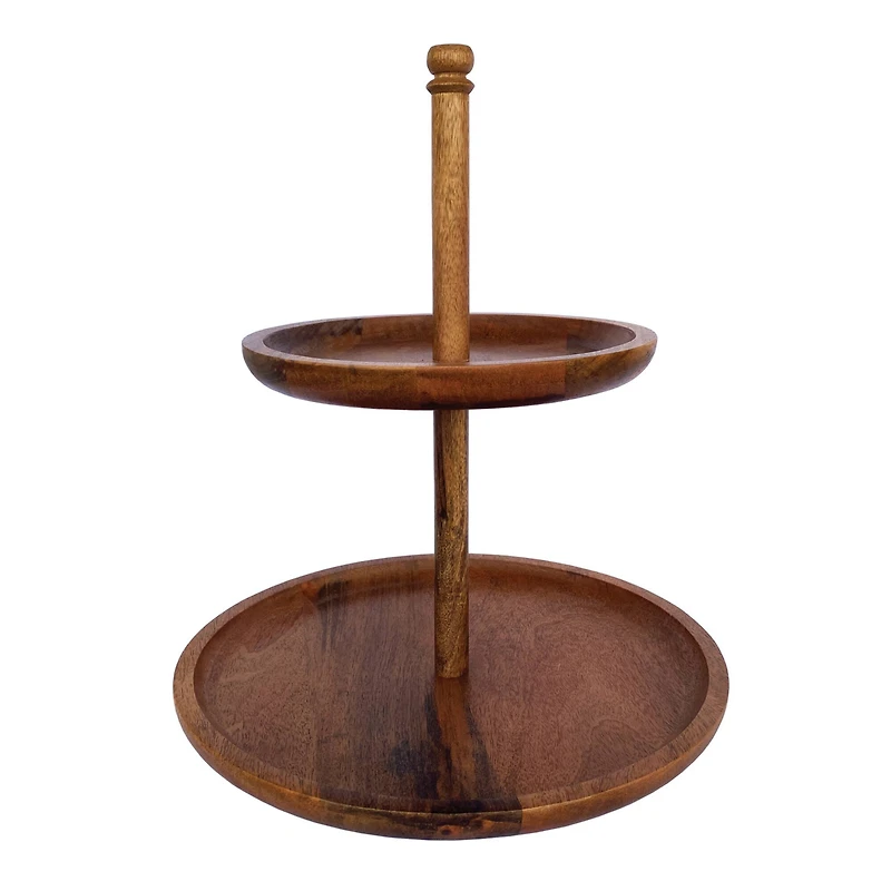 Hello Honey® 16" Round Natural Mango Wood 2-Tier Tray