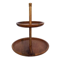 Hello Honey® 16" Round Natural Mango Wood 2-Tier Tray