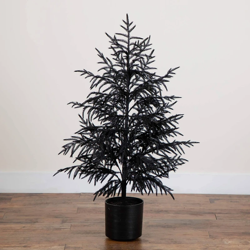 4ft. Artificial Halloween Real Touch Black Norfolk Pine Christmas Tree with Natural Look