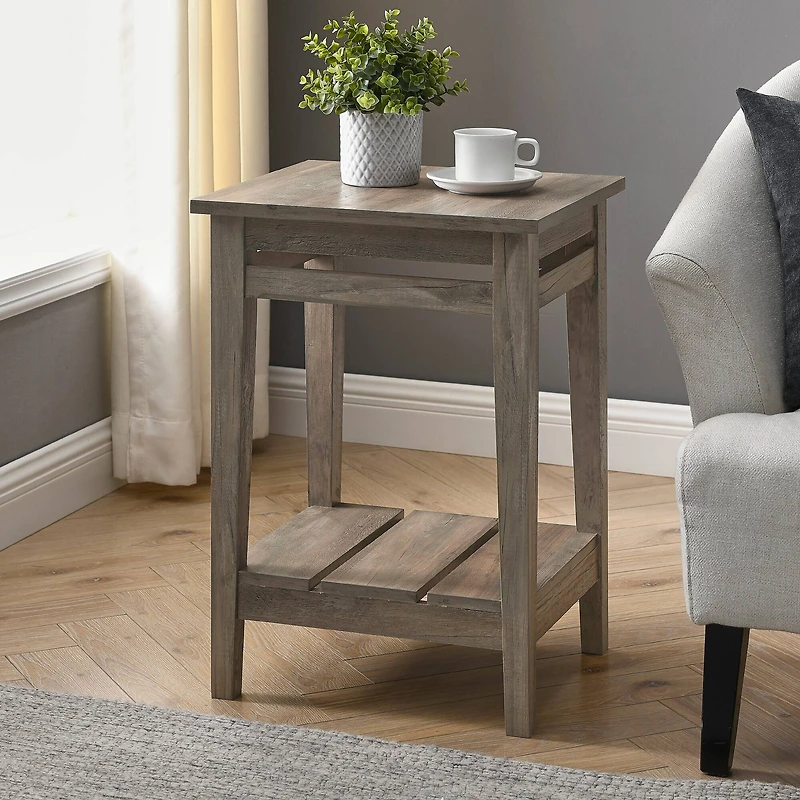 Walker Edison 18" Gray Wash Farmhouse Trim Side Table