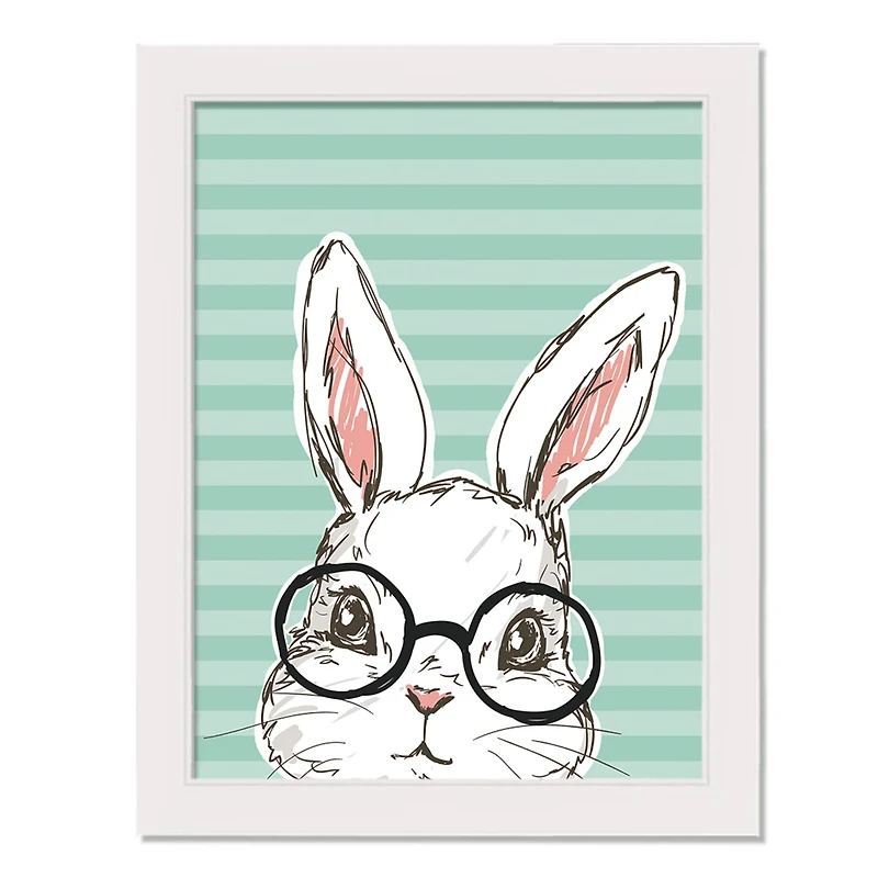 Bunny With Glasses 12" x 16" White Framed Print Under Plexiglass