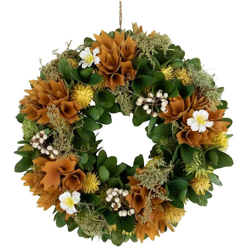 11" Orange Mixed Floral Artificial Spring Wreath