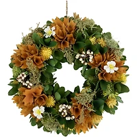 11" Orange Mixed Floral Artificial Spring Wreath