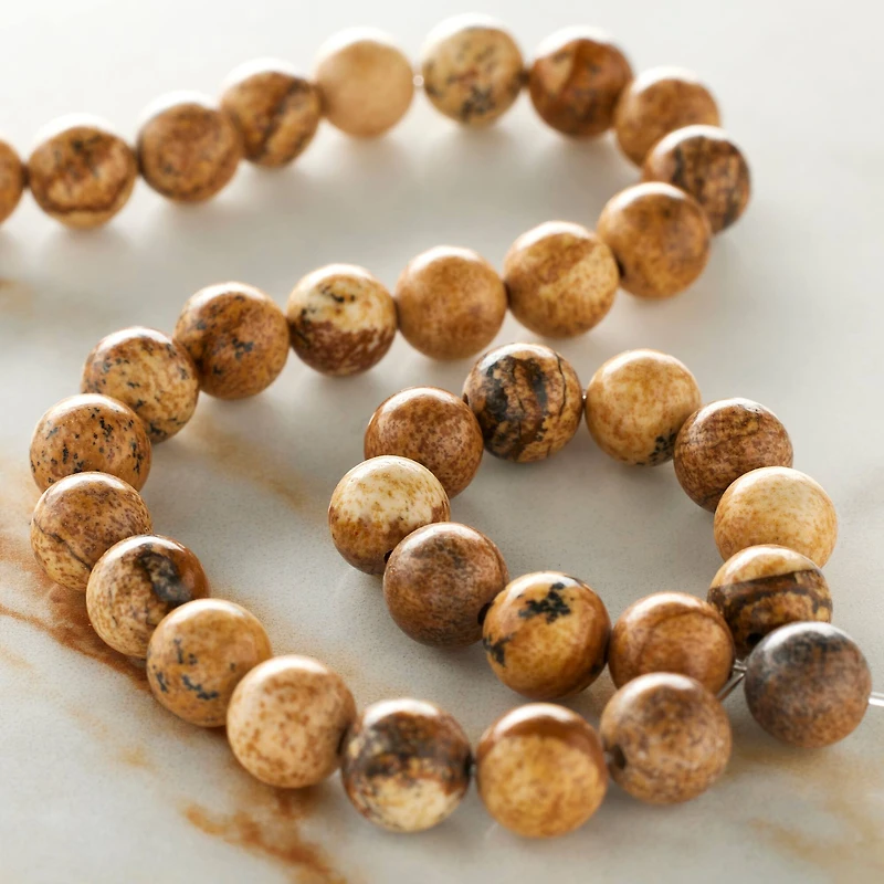 12 Pack: Natural & Brown Picture Jasper Round Beads, 6mm by Bead Landing™