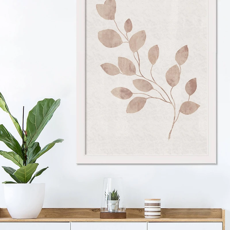 Cream Leaves 20" x 30" White Framed Print Under Plexiglass
