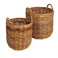 Hello Honey® Natural Brown Hand Woven Rattan Basket Set with Handles
