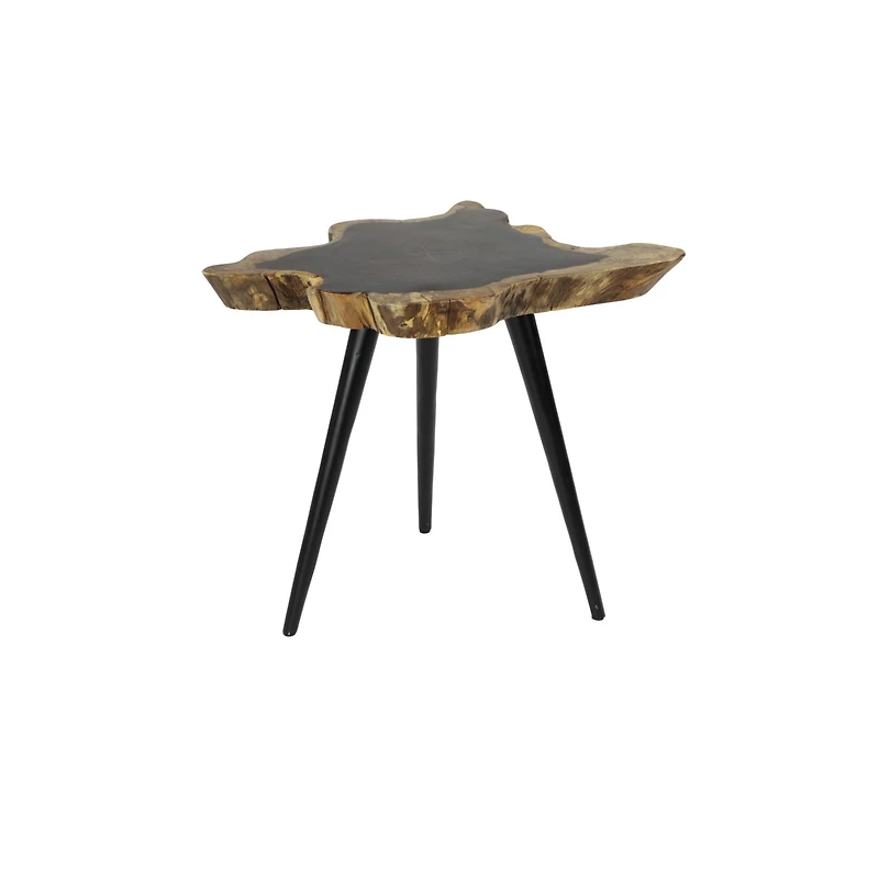 21" Brown Rosewood & Metal Contemporary Accent Table