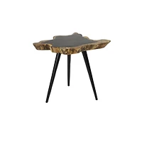 21" Brown Rosewood & Metal Contemporary Accent Table