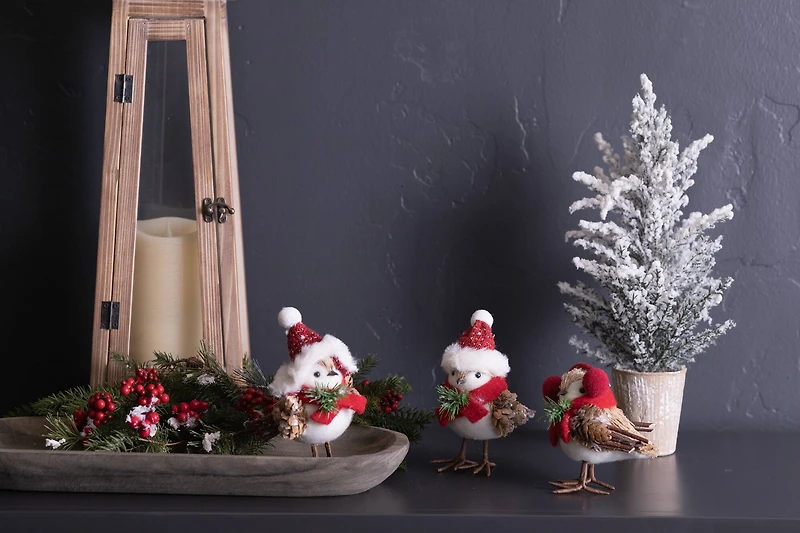 Winter Bird Shelf Sitter with Natural Accents