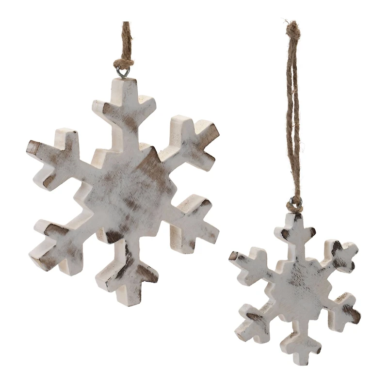 Whitewashed Wood Snowflake Ornament Set