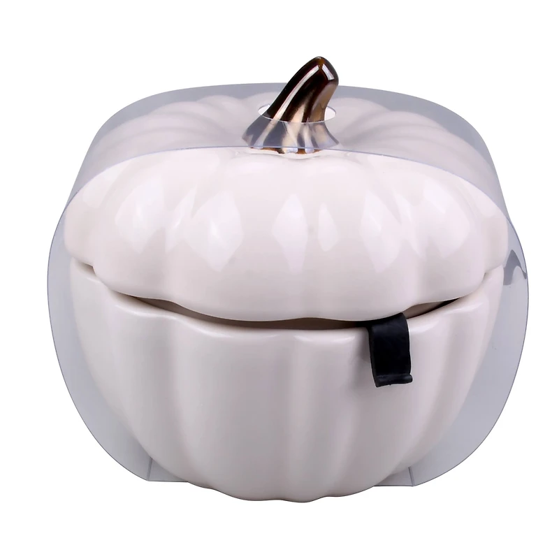 4.75" Cream Ceramic Pumpkin Cocotte by Makery™