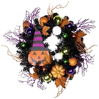 24'' Unlit Jack-O-Lantern in Witches Hat Halloween Pine Wreath