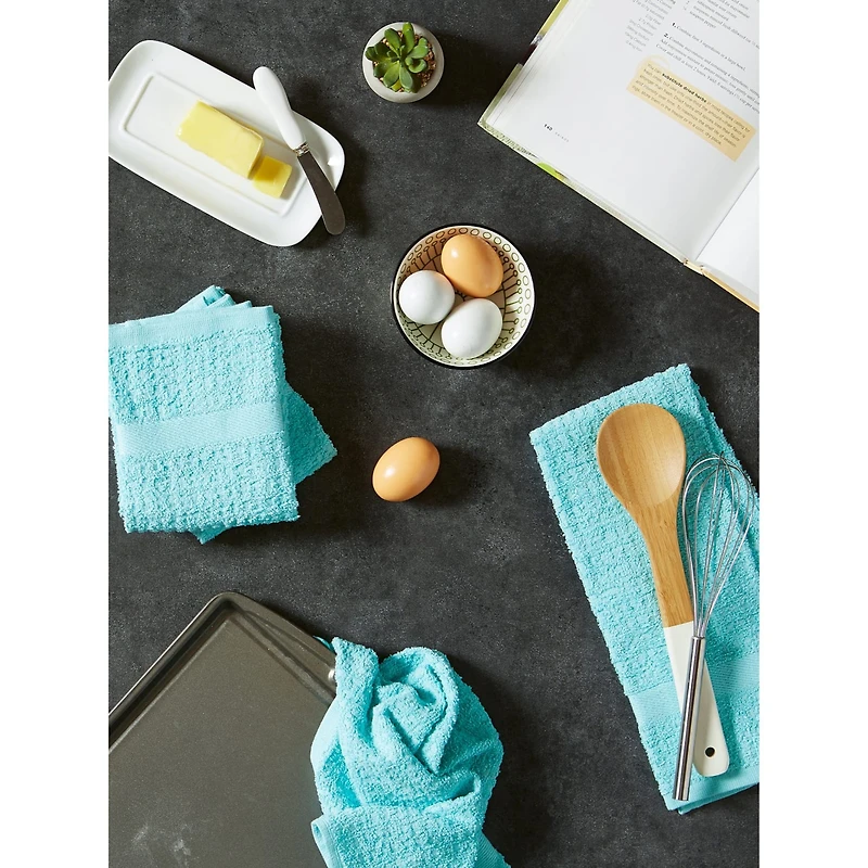 DII® Solid Aqua Waffle Terry Dishtowel, 4ct.