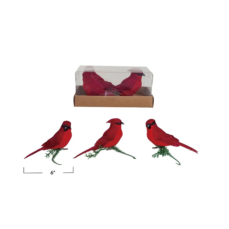 Hello Honey® 6" Red Foam & Feather Cardinal Clip-On Ornament Set