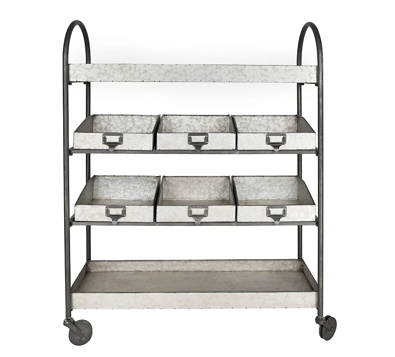 Hello Honey® 46" Rustic Farmhouse Galvanized Metal 4-Tier Cart with 6 Storage Bins