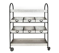Hello Honey® 46" Rustic Farmhouse Galvanized Metal 4-Tier Cart with 6 Storage Bins