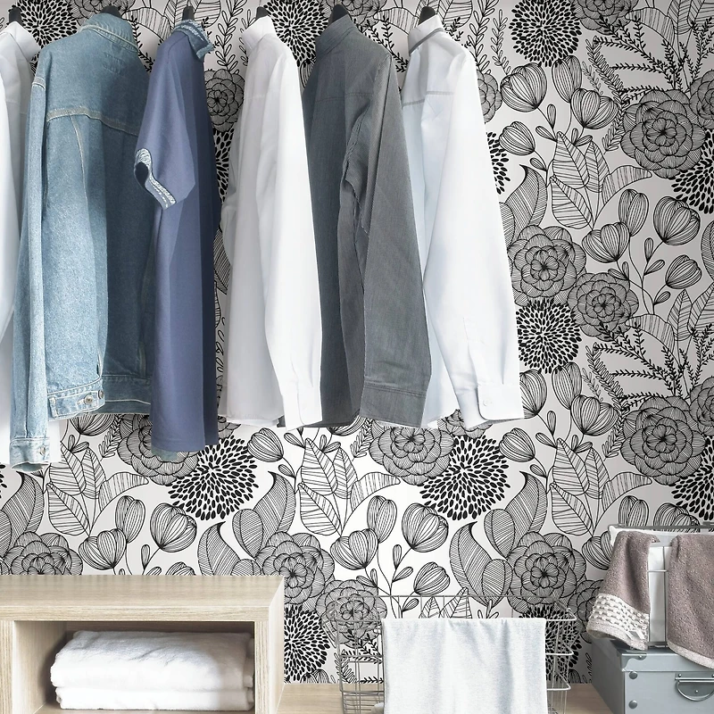 NuWallpaper Black Secret Garden Peel & Stick Wallpaper