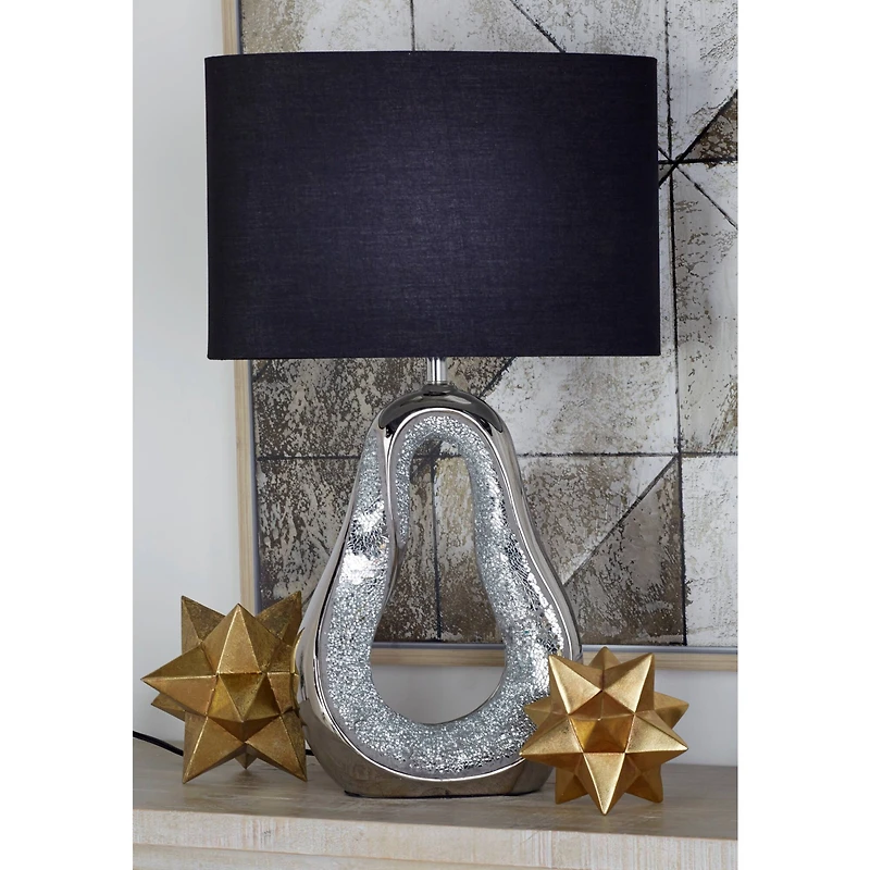 28" Silver Stoneware Glam Table Lamp, 2ct.