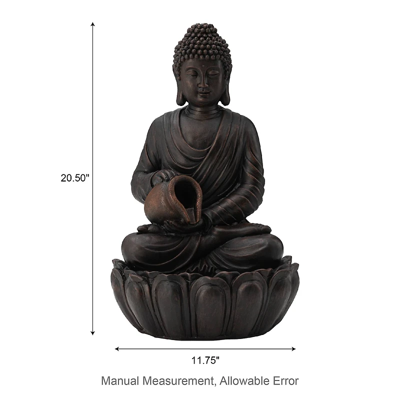 Glitzhome® 20.5" Zen-Style LED 2-Tier Buddha Statue Outdoor Fountain