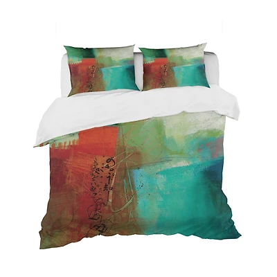 Designart 'Abstract Impression Of Watercolor Blue And Red' Geometric Bedding Set