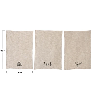Hello Honey® Linen and Cotton Slub Embroidered Tea Towel, 3ct.